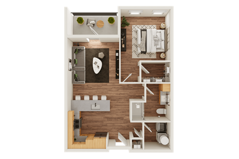 Floor plan for 1 bed, 1 bath, 690 sqft